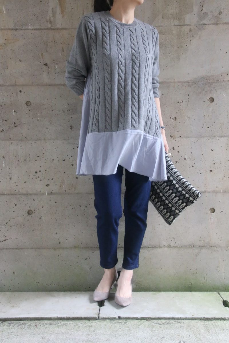 ケーブルオーバーニットコーディネート2