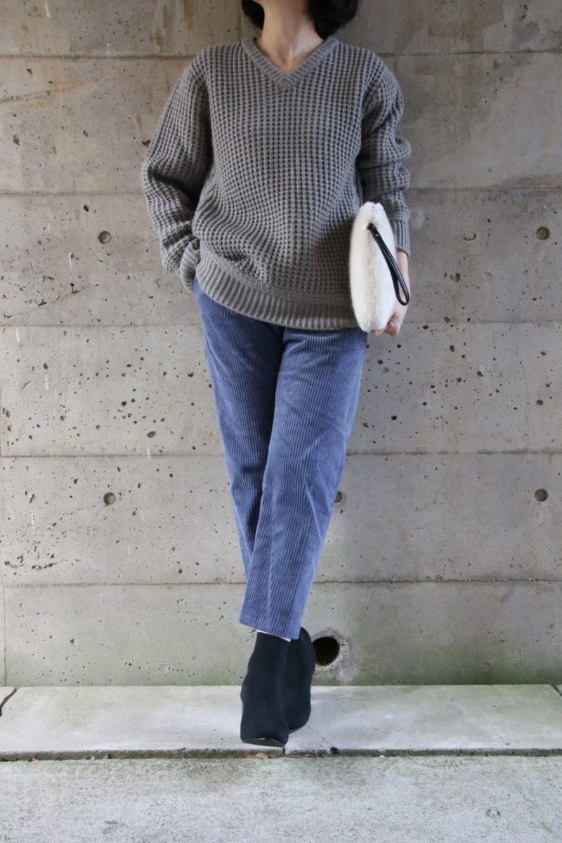 柄編みカジュアルコーディネート2