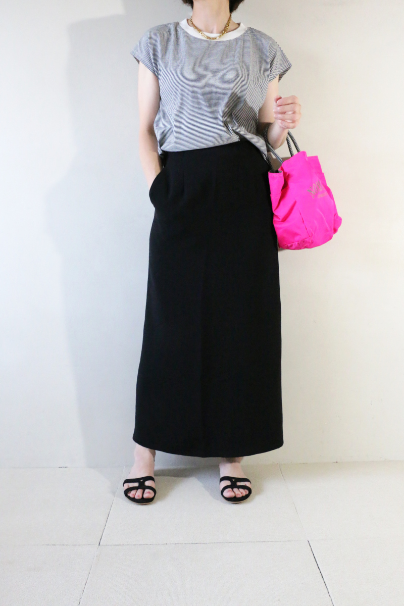 ボーダーフレンチTシャツ×ロングスカートコーデ