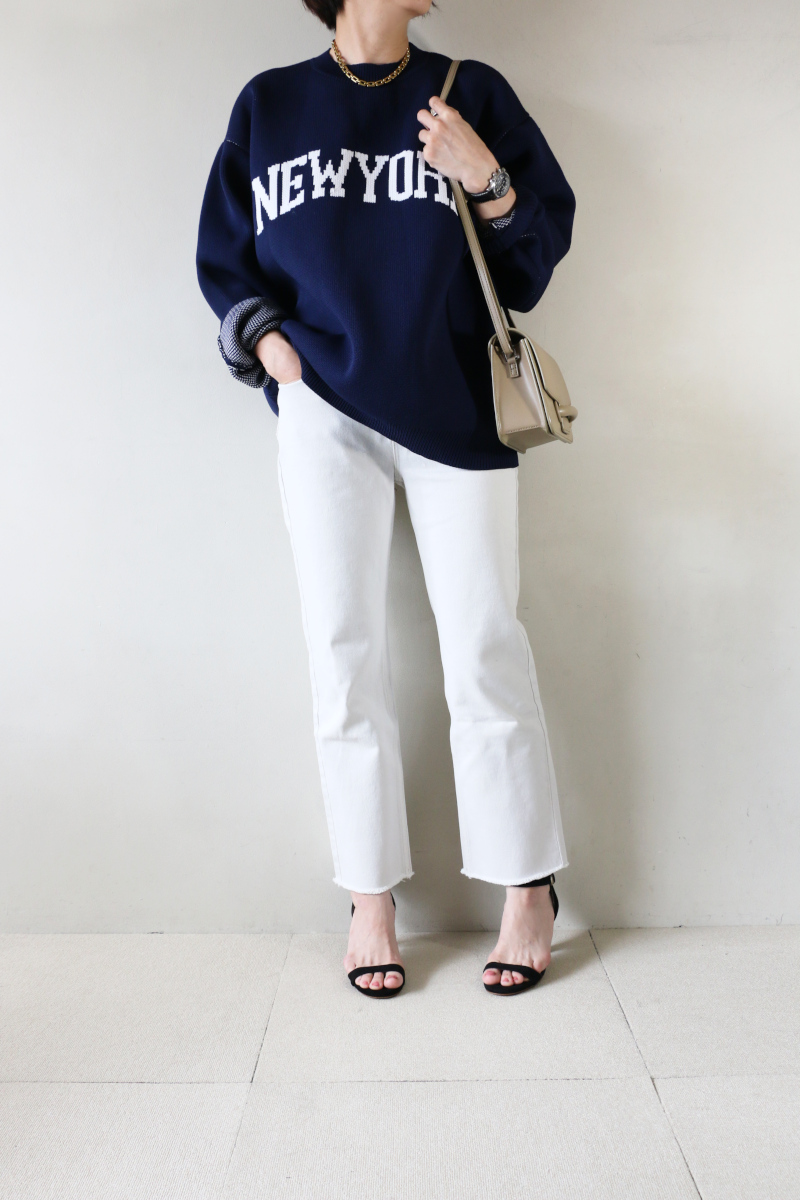 カレッジ ロゴ ニット×デニムコーデ2