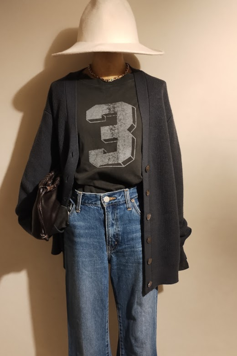 IENAカーディガン×AP STUDIOロングスリーブカットソーコーデ