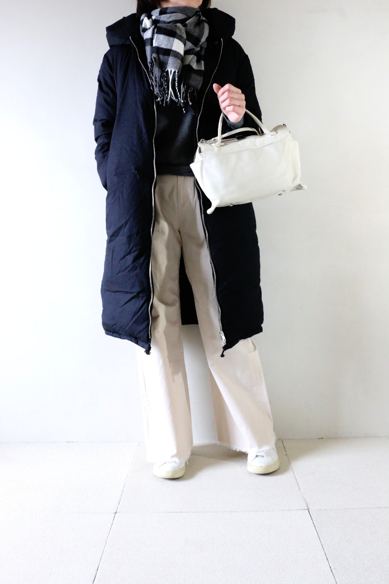 STATE OF MINDダウンコート×ニット+ストール3点コーデ