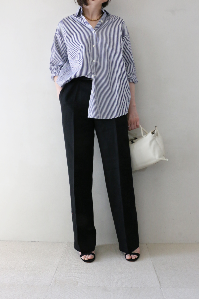 Deuxieme Classeストライプシャツ×APsutudioパンツコーデ