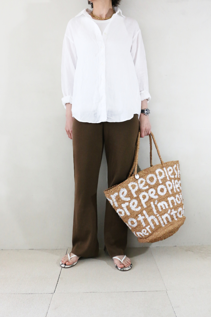 リネンシャツ×ニットパンツコーデ5