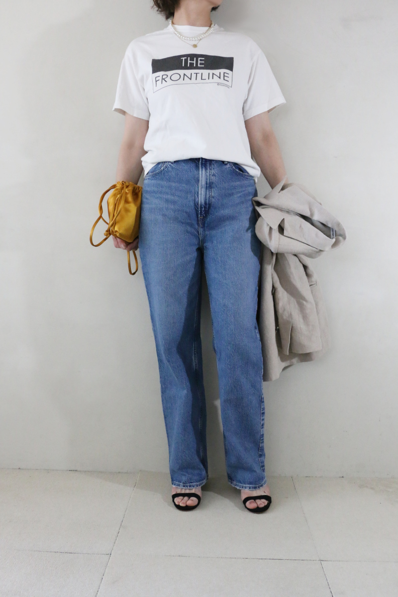 DEUXIEMEアサ ダブル ジャケット×Tシャツコーデ3