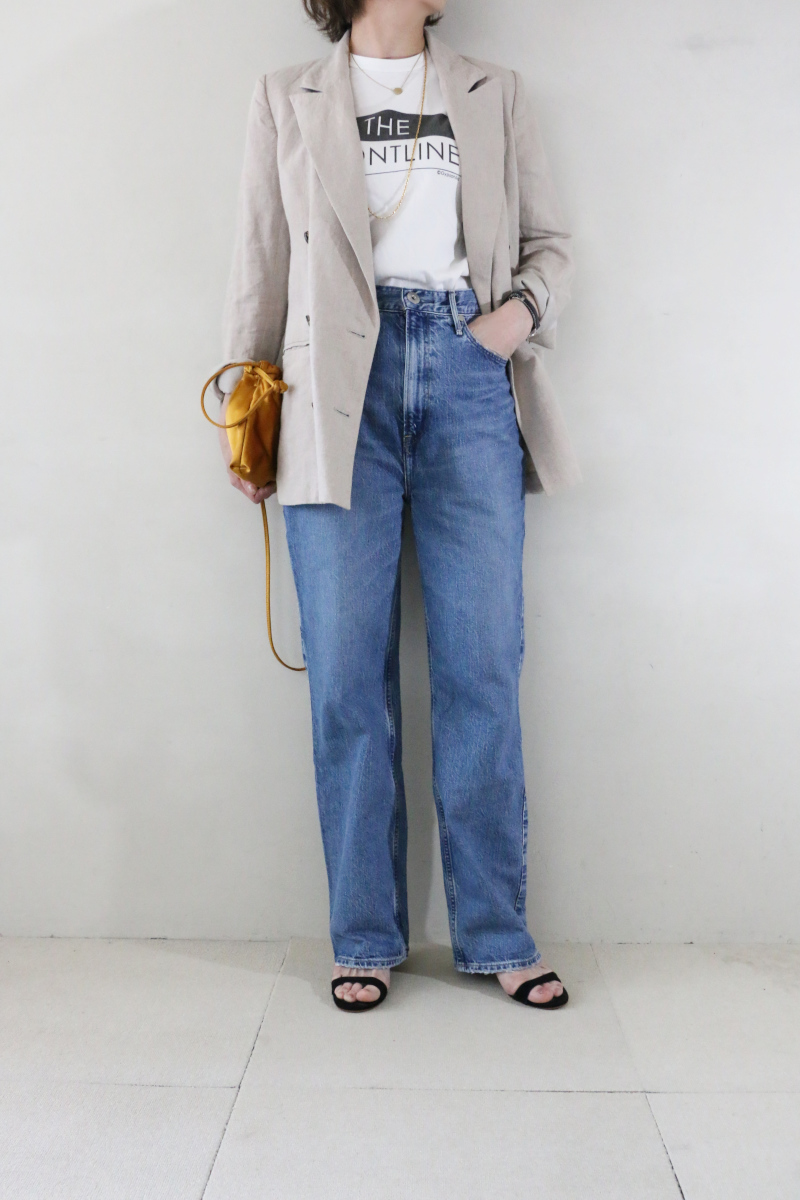 DEUXIEMEアサ ダブル ジャケット×Tシャツコーデ