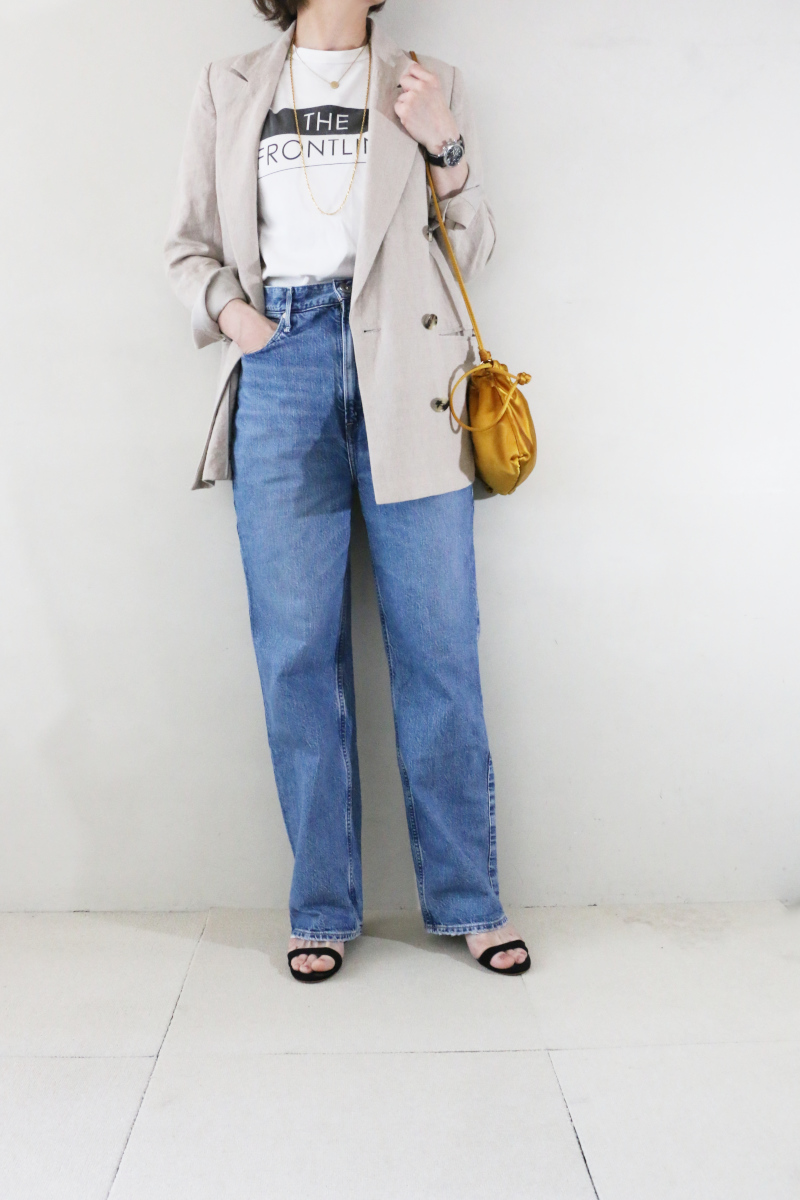 DEUXIEMEアサ ダブル ジャケット×Tシャツコーデ4