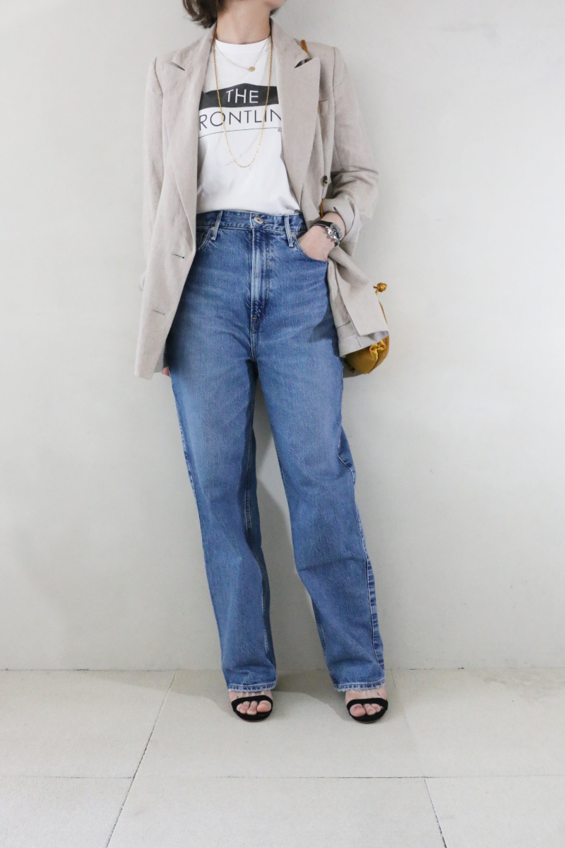 DEUXIEMEアサ ダブル ジャケット×Tシャツコーデ7