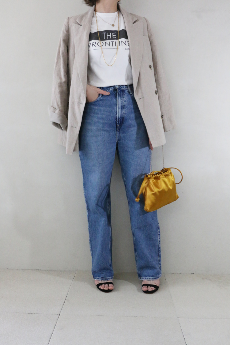 DEUXIEMEアサ ダブル ジャケット×Tシャツコーデ5